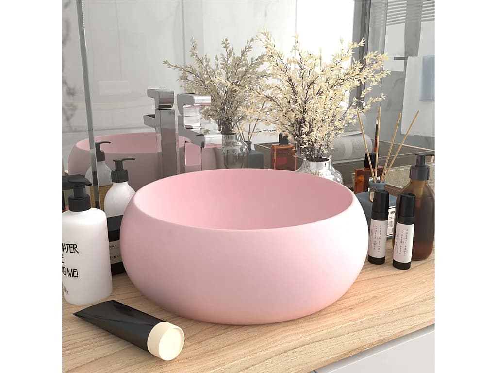 Vasque rond de luxe Rose mat 40x15 cm Céramique WVGQ1307