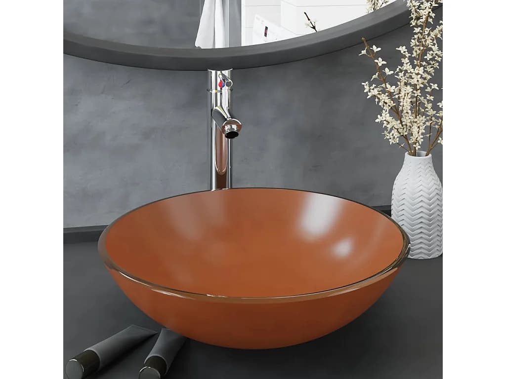 Vasque de bain avec robinet et drain à poussoir Verre trempé WVGQ7483
