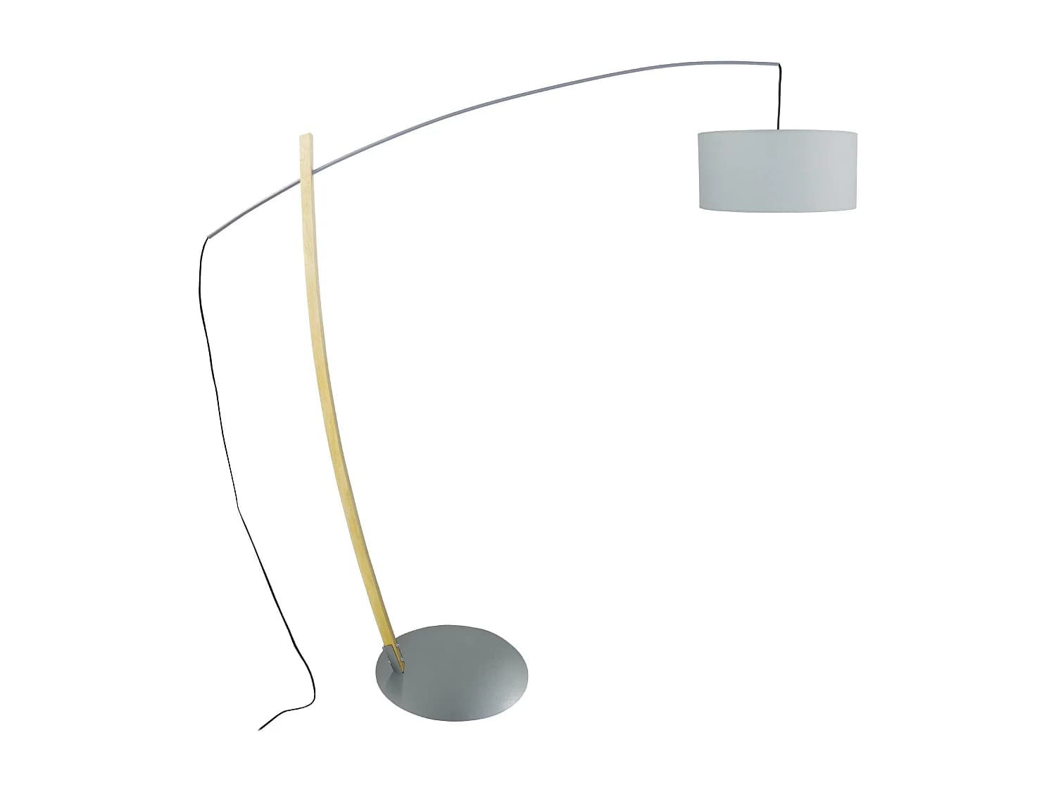 Lampadaire arqué bois naturel gris 190 cm.