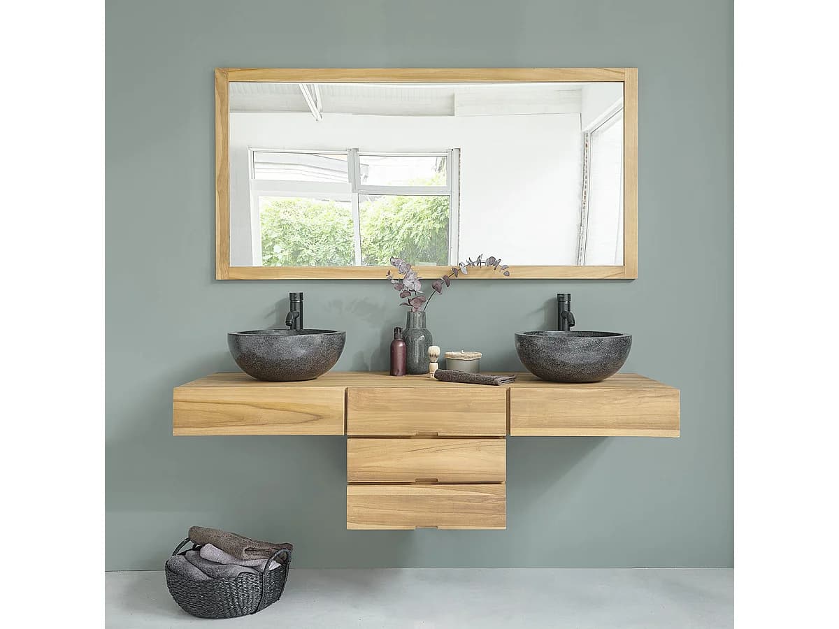 Meuble de salle de bain en teck massif 160 cm
