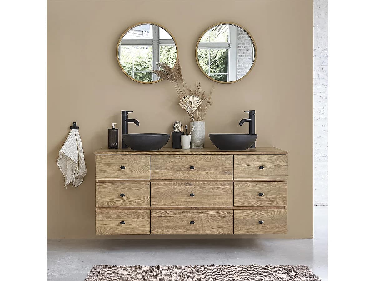 Meuble de salle de bain en chêne massif 140 cm