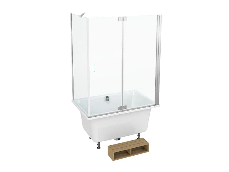 Baignoire bain douche JACOB DELAFON Capsule, compacte + pare bain en angle 140 x 90 cm
