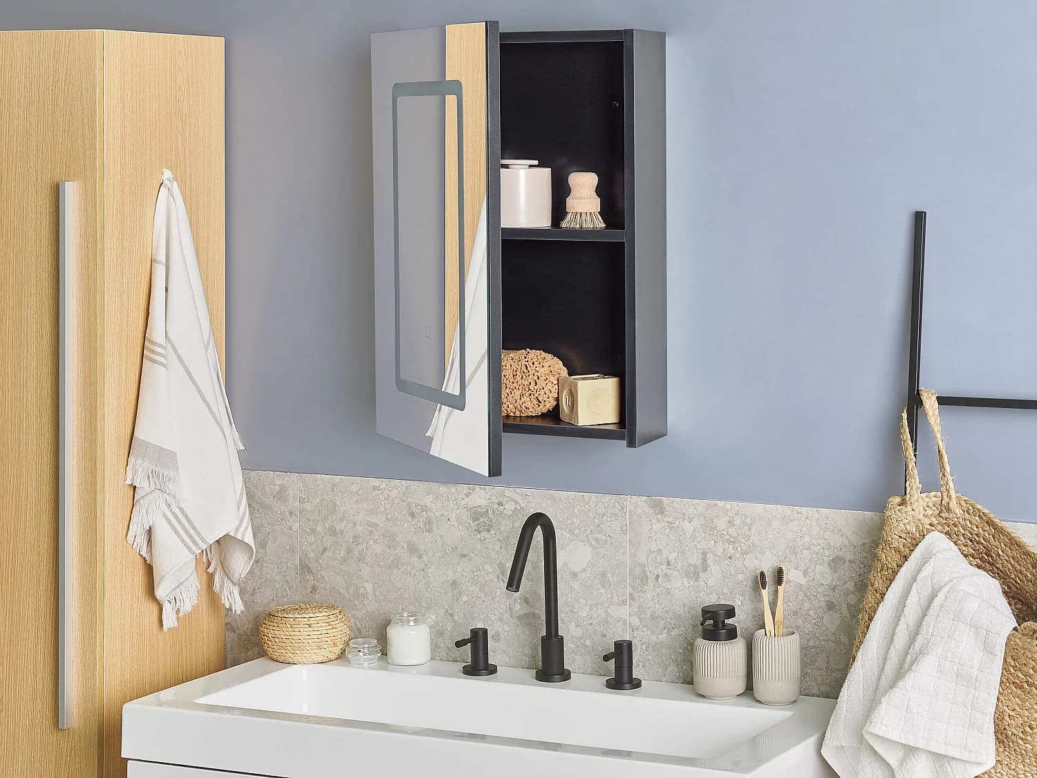 Armoire de toilette murale LED CONDOR 40 cm 60 cm Noir