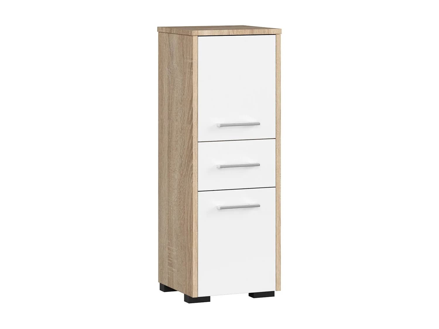 Colonne salle de bains AKORD FIN Chêne Sonoma 30 cm 2 portes 1 tiroir façade Blanche 3 étagères 30x30x85 cm
