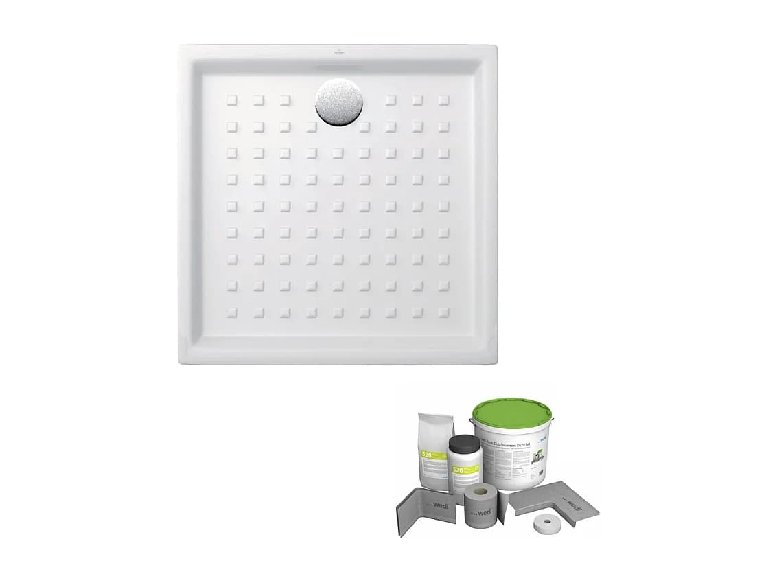 Pack receveur de douche 100 x 100 VILLEROY ET BOCH O Novo carré blanc + Kit d'étanchéité WEDI