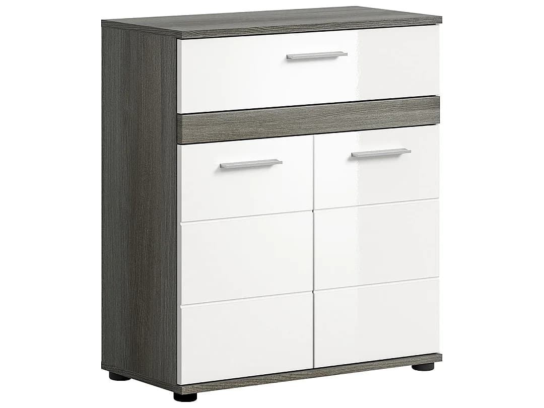 Blake armoire de salle de bain 1 tiroir 2 portes blanc brillant, gris.