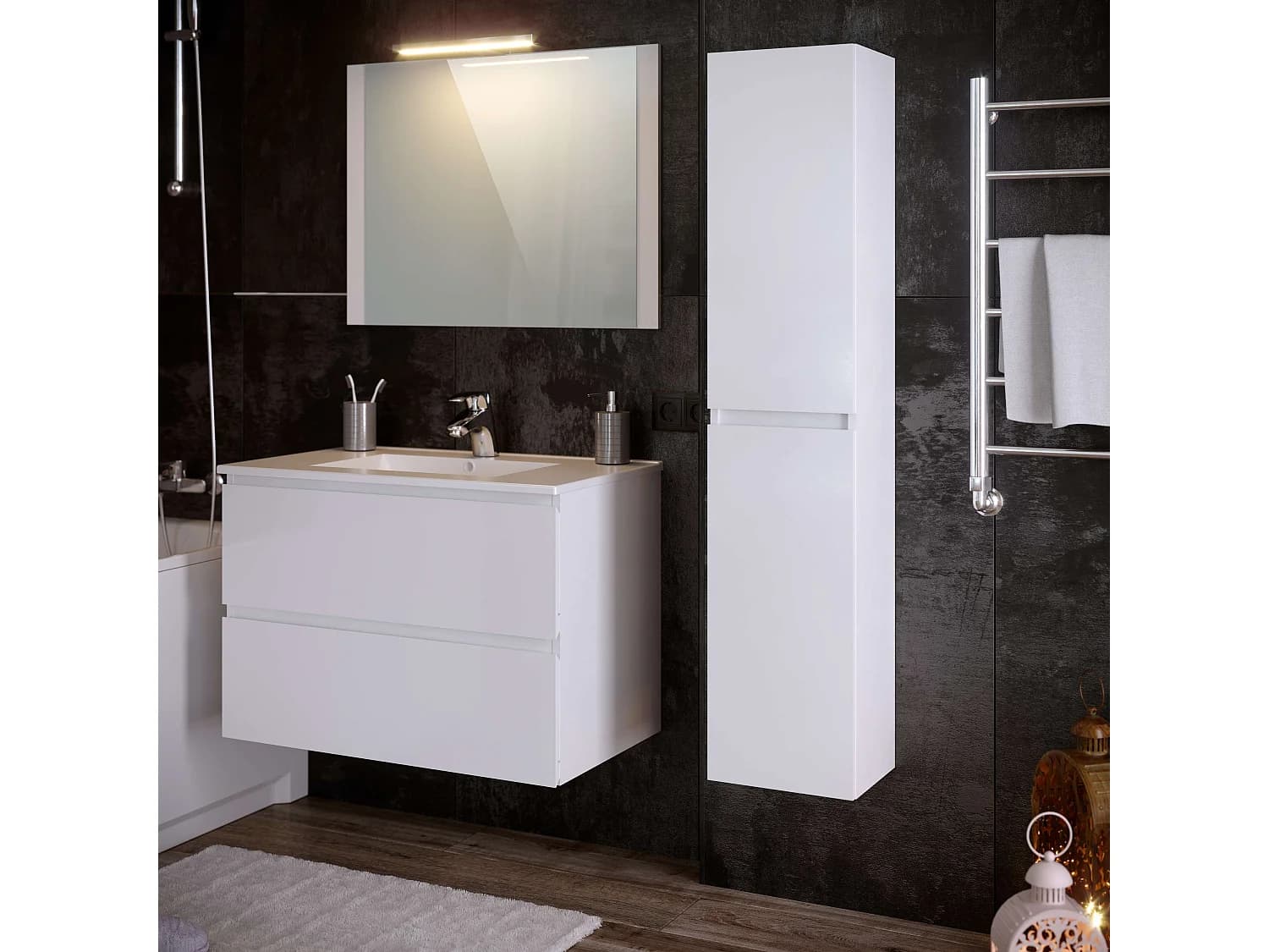 Colonne de salle de bain NELI 2 portes 140x30x27 cm blanc T-BATH