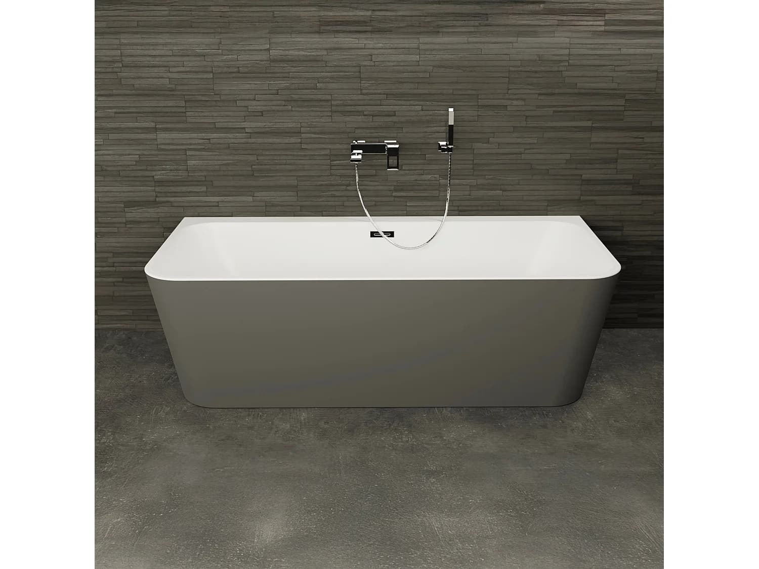Baignoire Semi-îlot Murale Mint 180 Grise 180 X81 X57 Cm, By Spalina