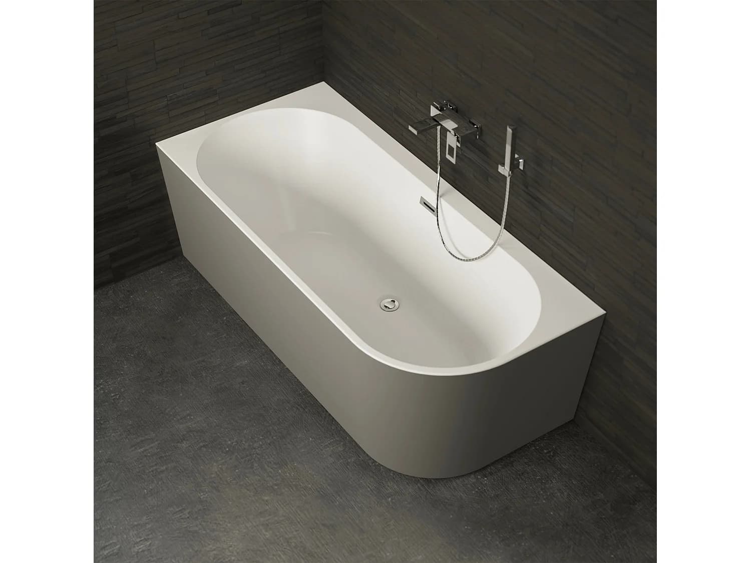 Baignoire Semi-îlot Murale D'angle Capri 160 Gauche Grise 160 X76 X58 Cm, By Spalina