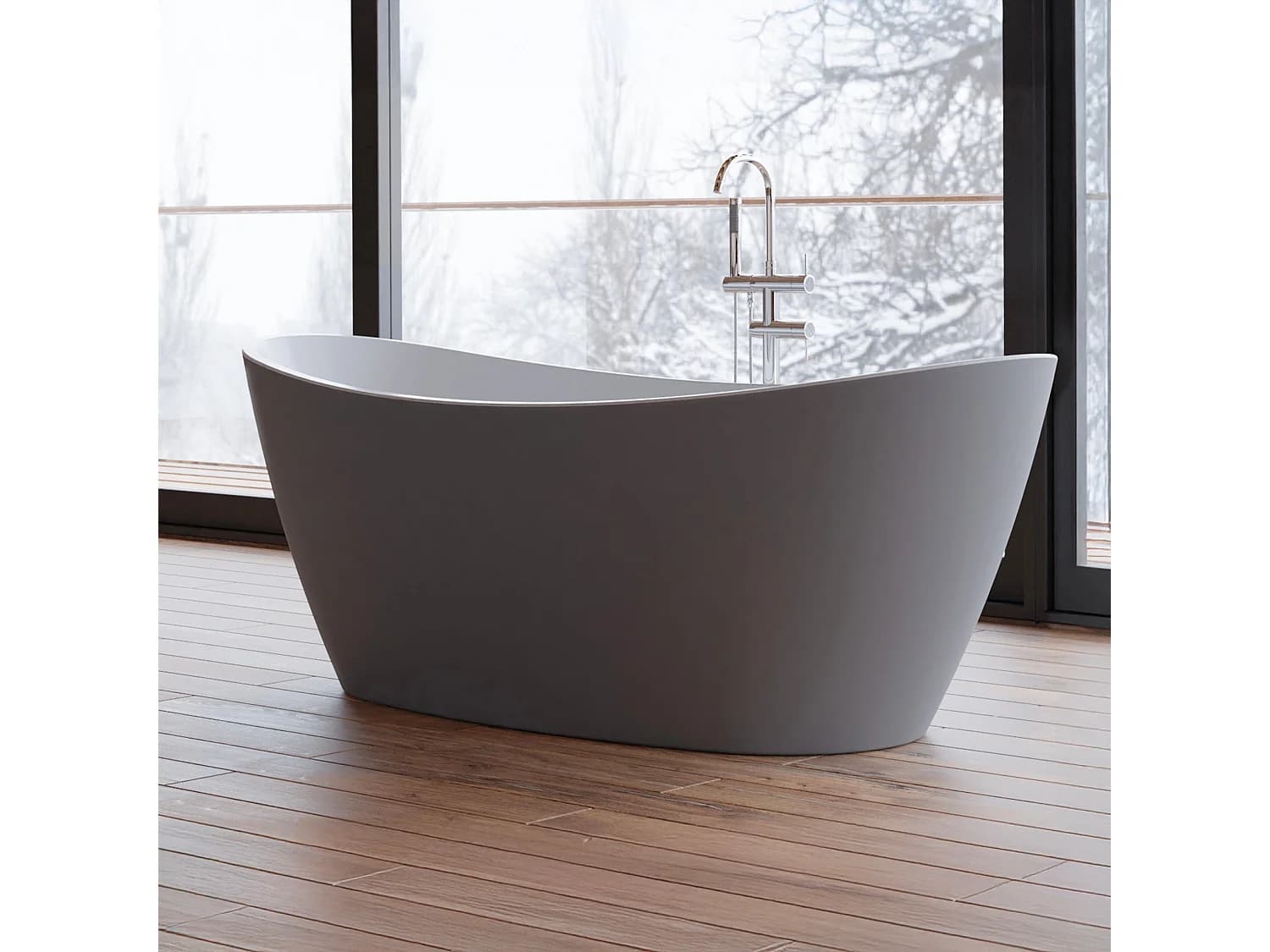 Baignoire îlot Ovale Neroon 2.0 170 Grise 170 X80 X60 Cm, By Spalina