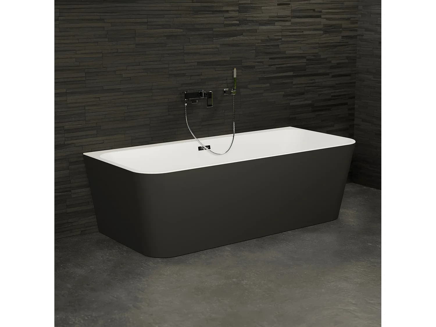 Baignoire Semi-îlot Murale Mint 160 Noire 160 X75 X57 Cm, By Spalina
