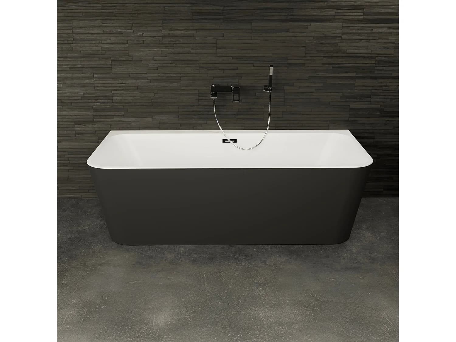 Baignoire Semi-îlot Murale Mint 180 Noire 180 X81 X57 Cm, By Spalina
