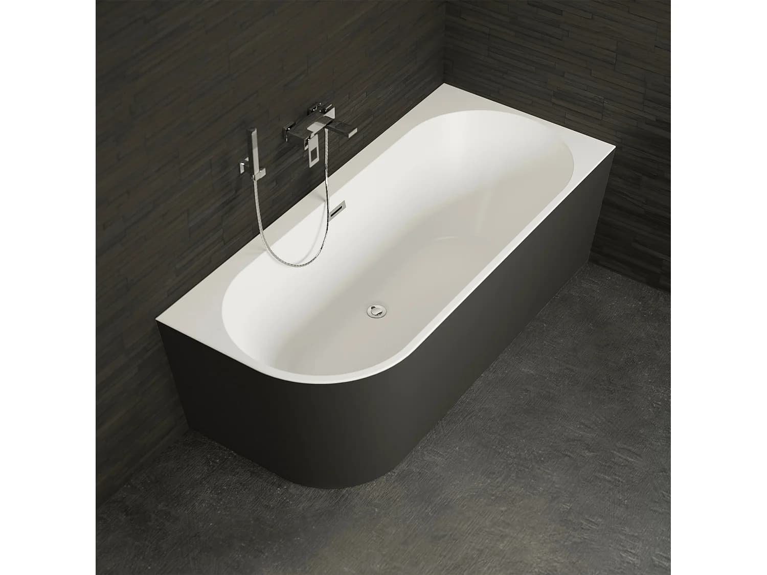 Baignoire Semi-îlot Murale D'angle Capri 170 Droite Noire 170 X76 X58 Cm, By Spalina