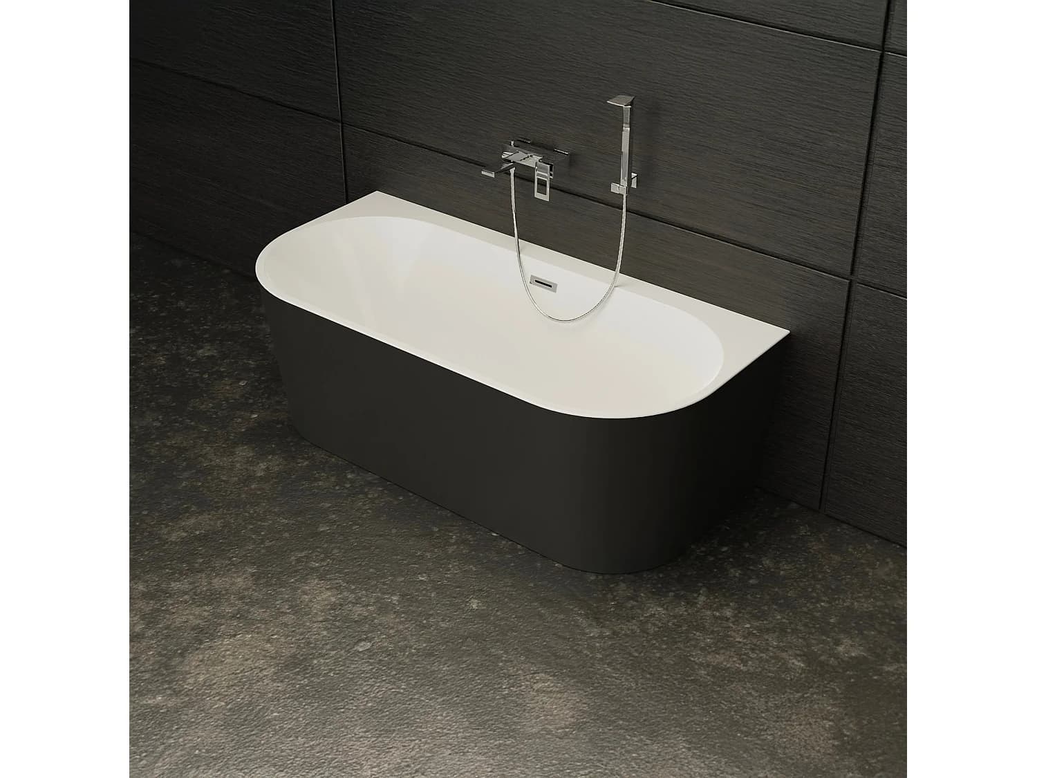 Baignoire Semi-îlot Murale Naos 170 Noire 170 X80 X58 Cm, By Spalina