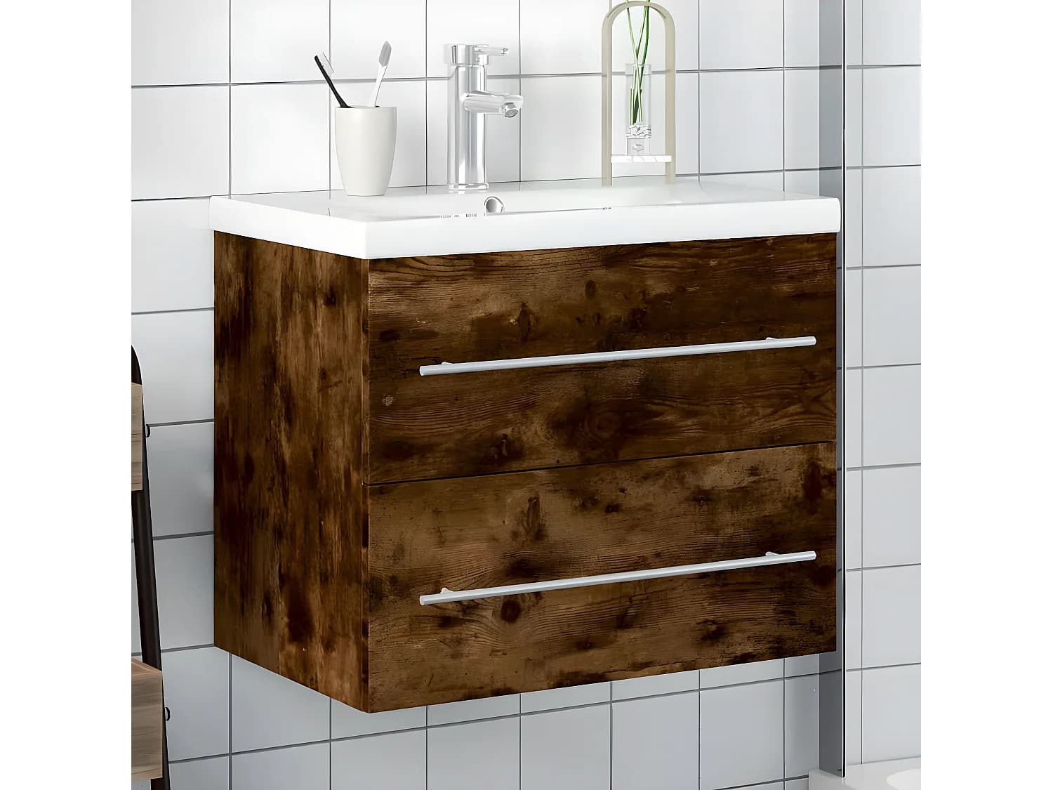 Armoire avec lavabo intégré chêne fumé FR76075
