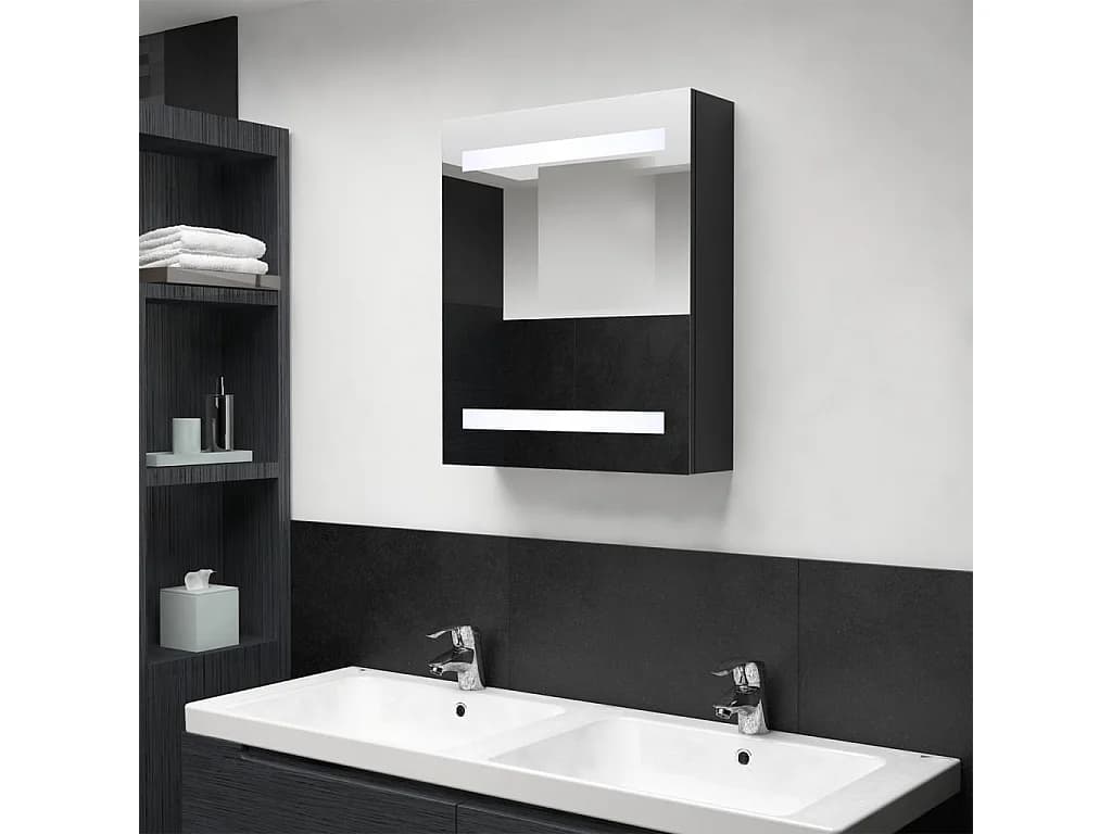Armoire de salle de bain à miroir LED noir 50x14x60 cm FR18766