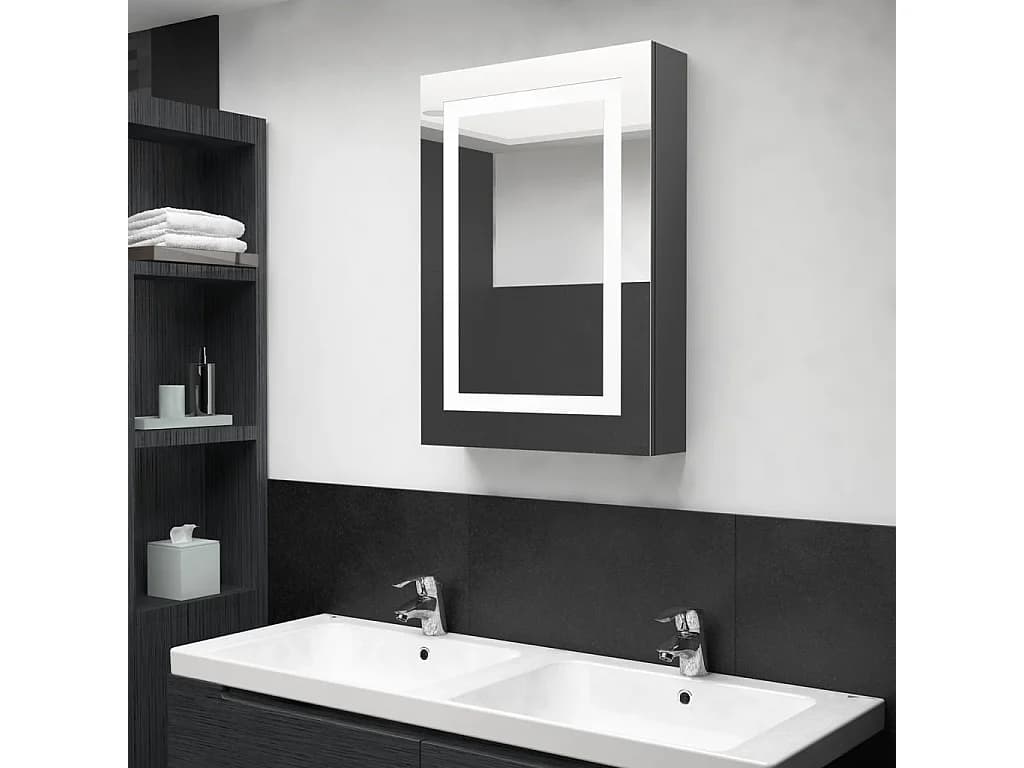 Armoire de salle de bain à miroir LED gris brillant 50x13x70 cm FR69887