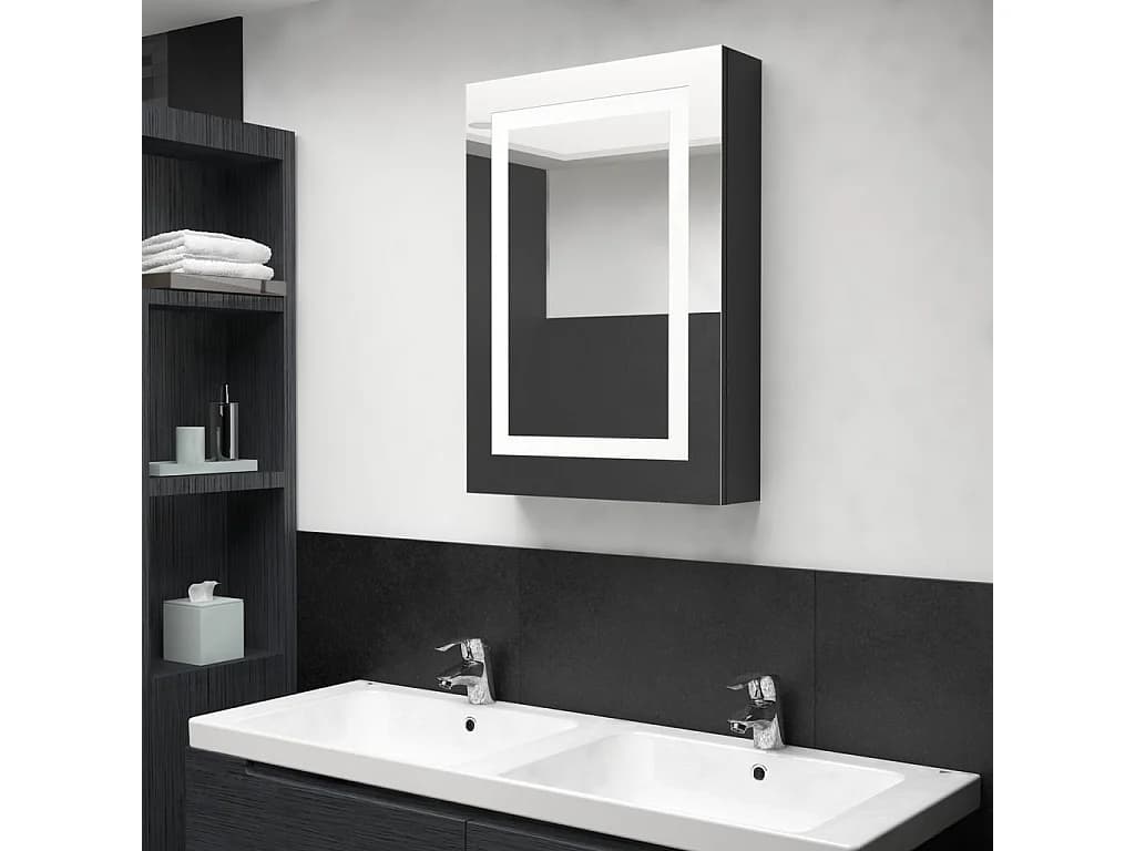 Armoire de salle de bain à miroir LED noir brillant 50x13x70 cm FR80046