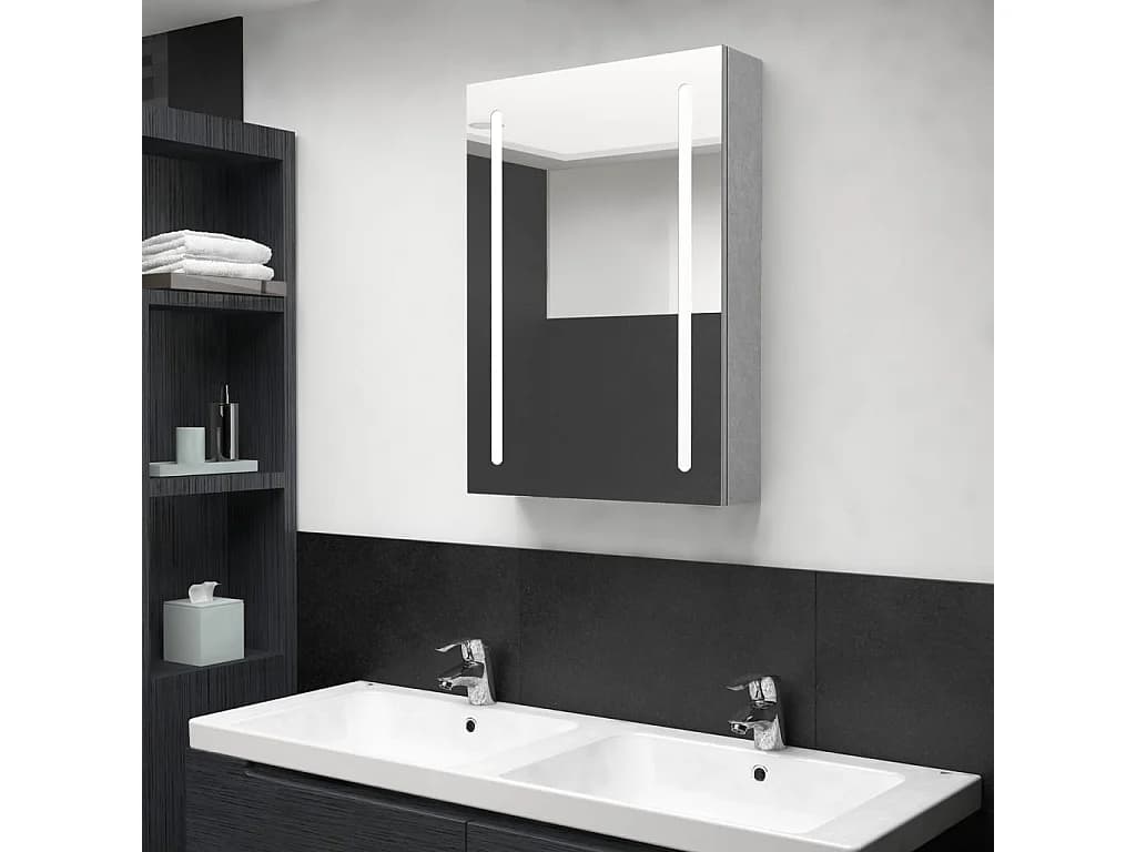 Armoire de salle de bain à miroir LED gris béton 50x13x70 cm FR95280
