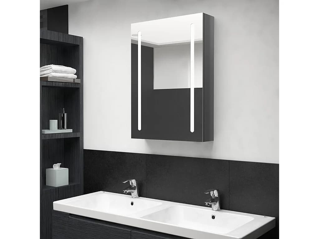 Armoire de salle de bain à miroir LED gris brillant 50x13x70 cm FR34867
