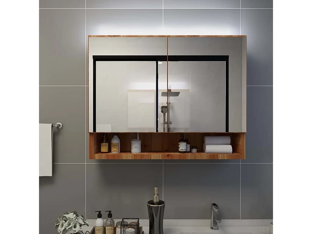 Armoire à miroir de salle de bain LED Chêne 80x15x60 cm MDF FR46224