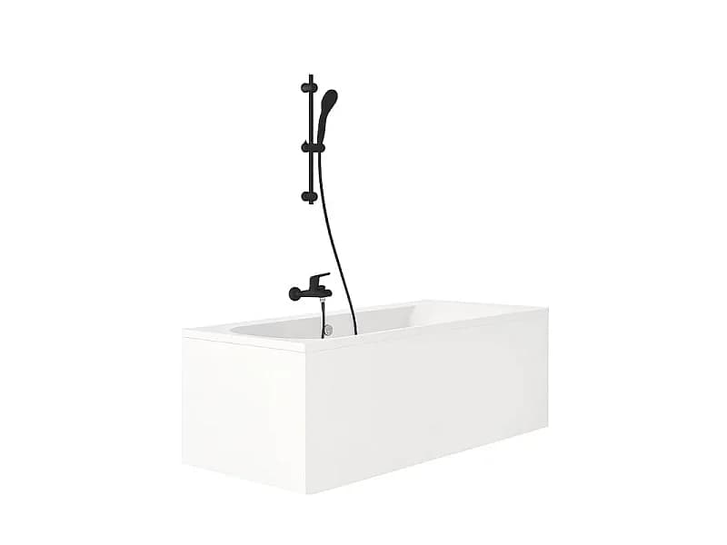 Pack baignoire droite 180 x 80 JACOB DELAFON Elise + pack pommeau et mitigeur bain douche noir mat Aimé + vidage noir