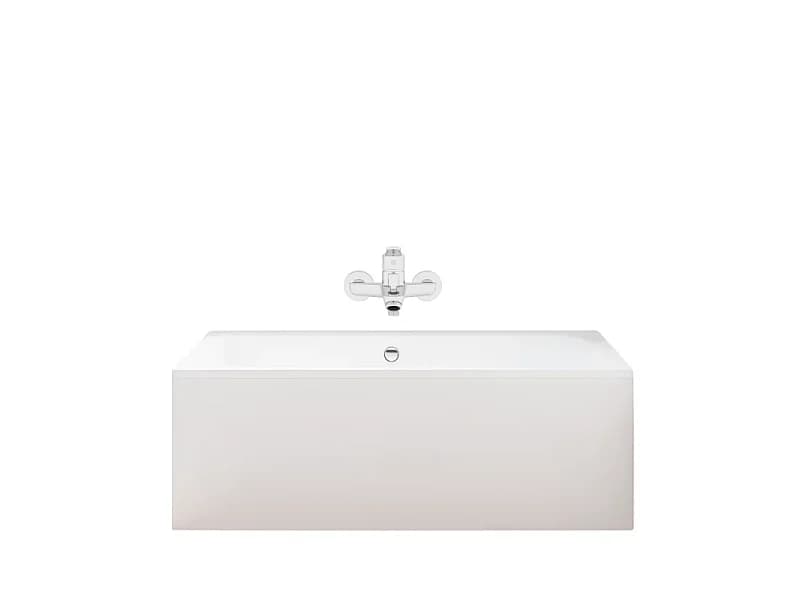 Pack baignoire droite 180 x 80 JACOB DELAFON Elise + tablier en niche + mitigeur bain douche mural Aimé chromé + vidage