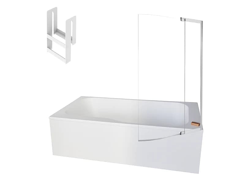 Pack baignoire bain douche 170 x 90 JACOB DELAFON Malice version droite blanc mat + tablier en niche + pare bain + étagère