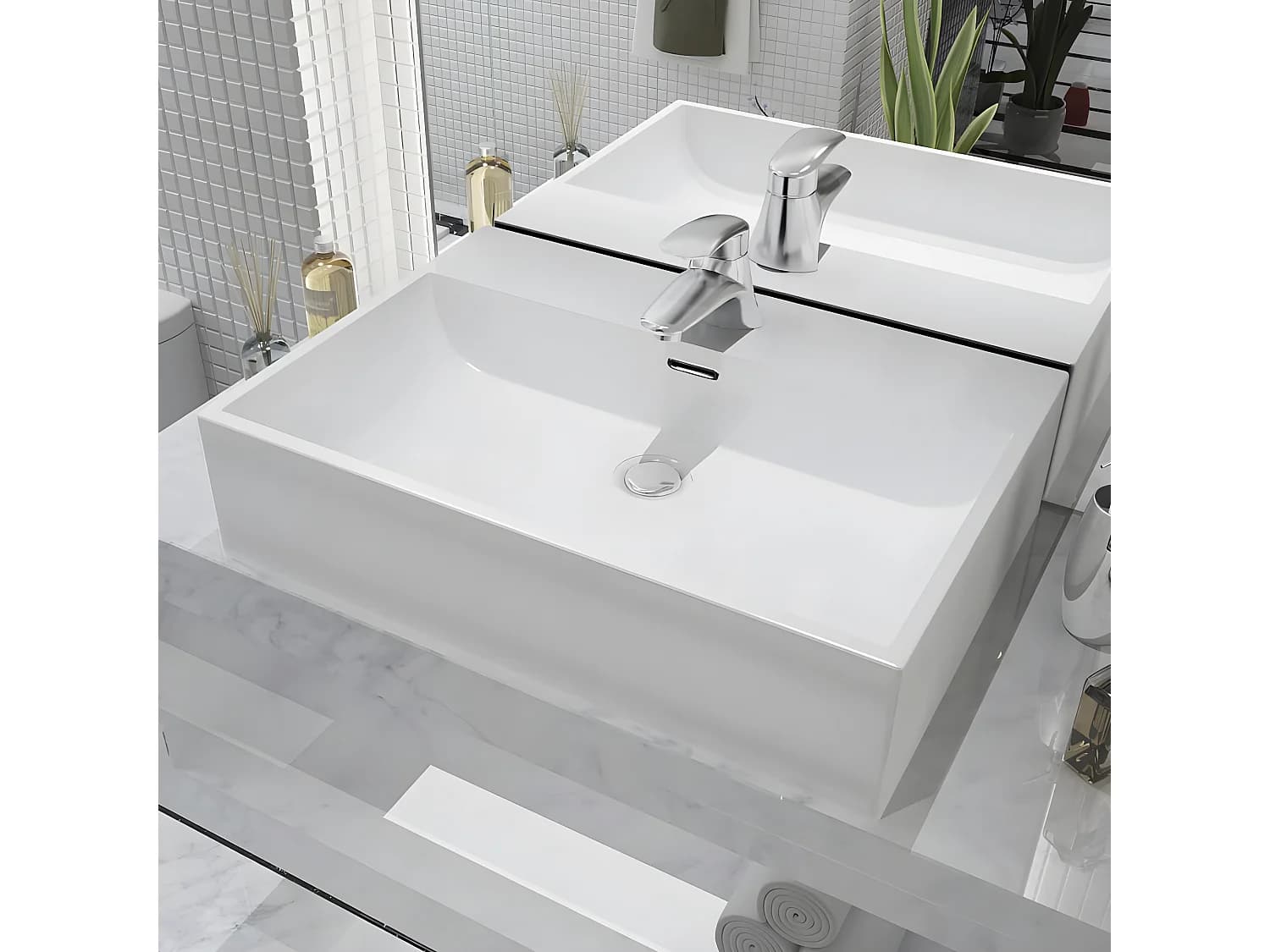 Vasque avec trou de robinet en céramique Blanc 60,5x42,5x14,5cm FR655260