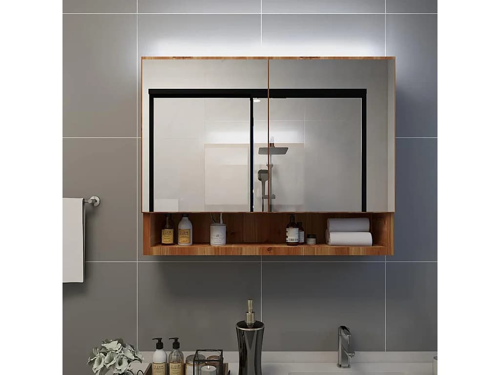 Armoire à miroir de salle de bain LED Chêne 80x15x60 cm MDF