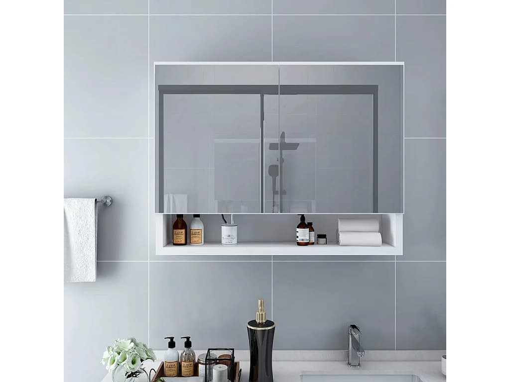 Armoire à miroir de salle de bain LED Blanc 80x15x60 cm MDF