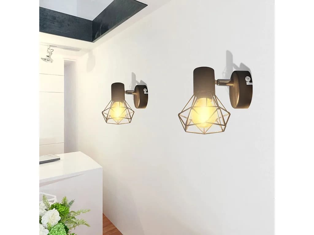 Applique murale 2 pcs style industriel noir avec ampoule LED FR946170