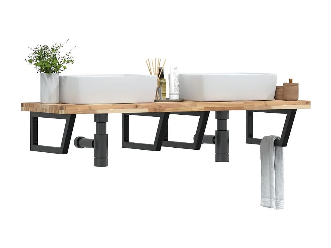 Meuble sous vasque murale acier et bois massif d'acacia FR548350