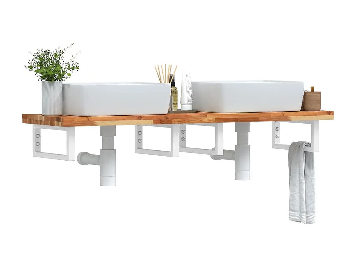 Meuble sous vasque murale acier et bois massif d'acacia FR546350