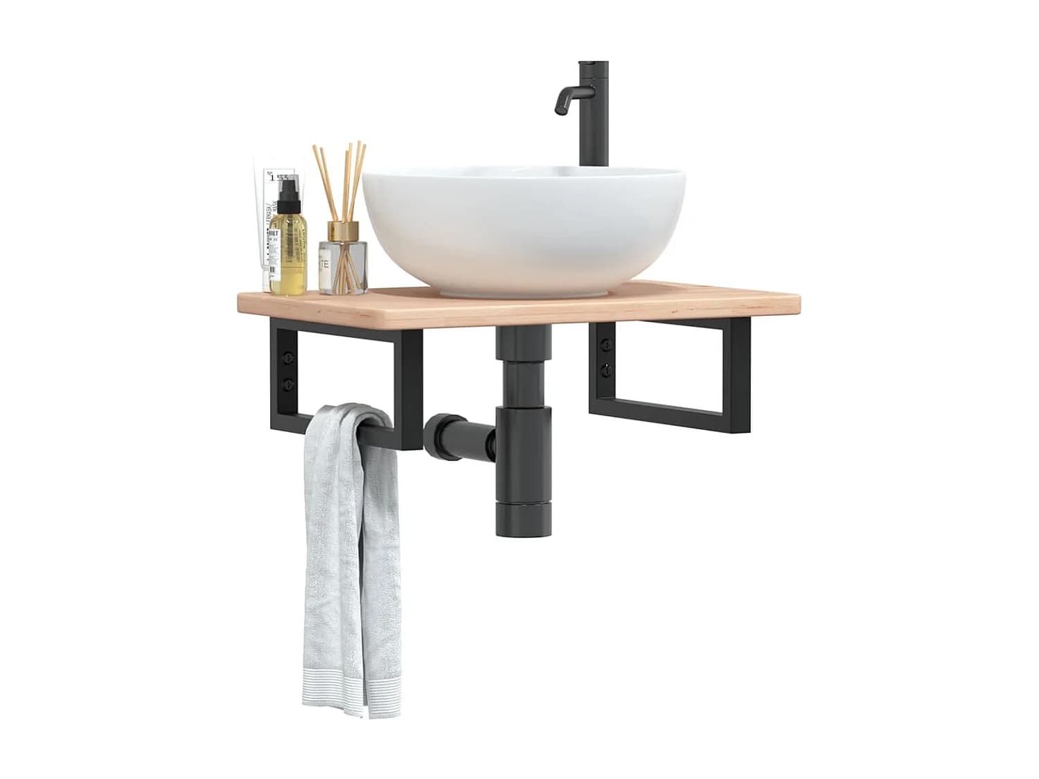 Meuble sous vasque murale acier et bois de chêne massif FR158008