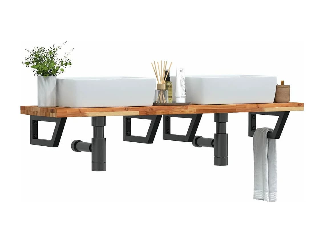 Meuble sous vasque murale acier et bois massif d'acacia FR266324
