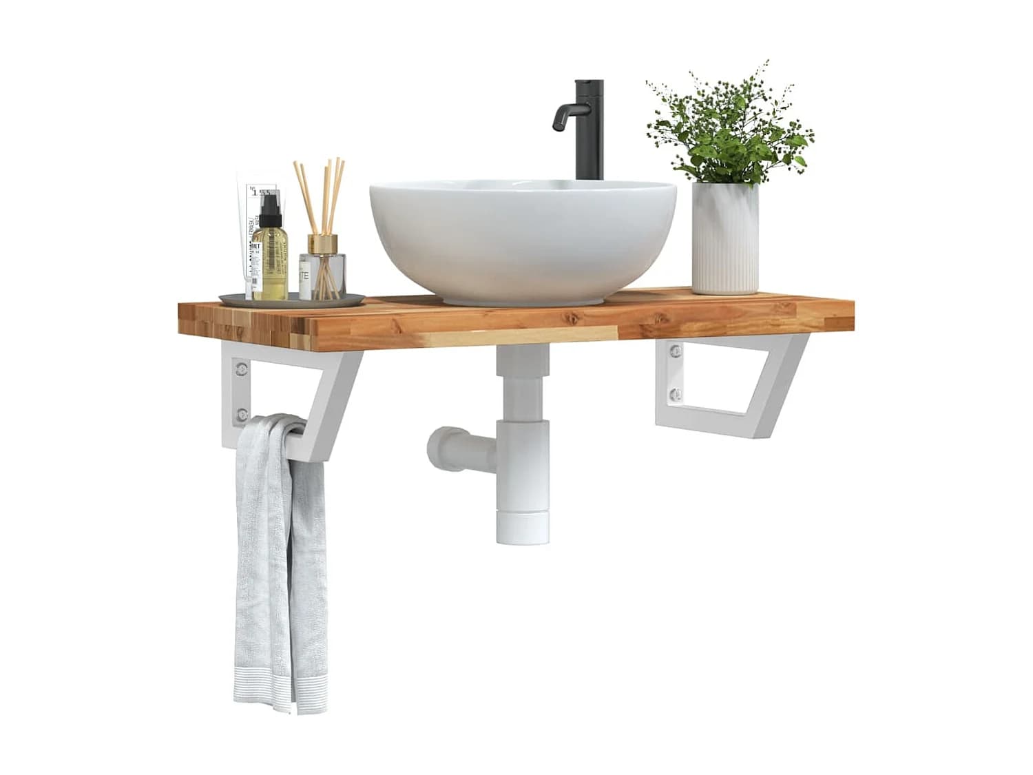 Meuble sous vasque murale acier et bois massif d'acacia FR430269