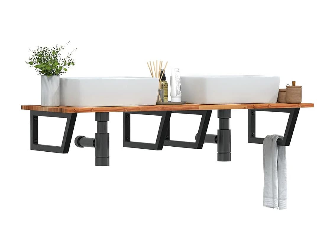 Meuble sous vasque murale acier et bois massif d'acacia FR520329
