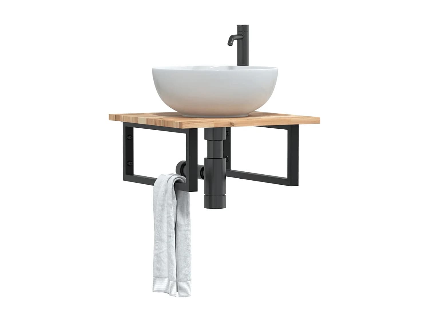Meuble sous vasque murale acier et bois massif d'acacia FR540362
