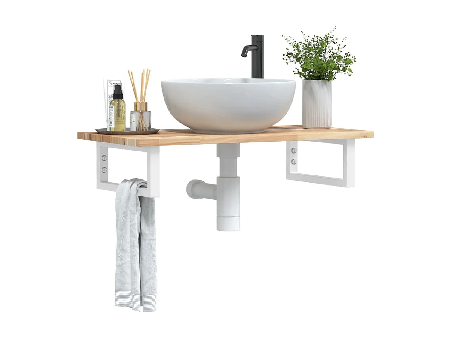 Meuble sous vasque murale acier et bois massif d'acacia FR386385