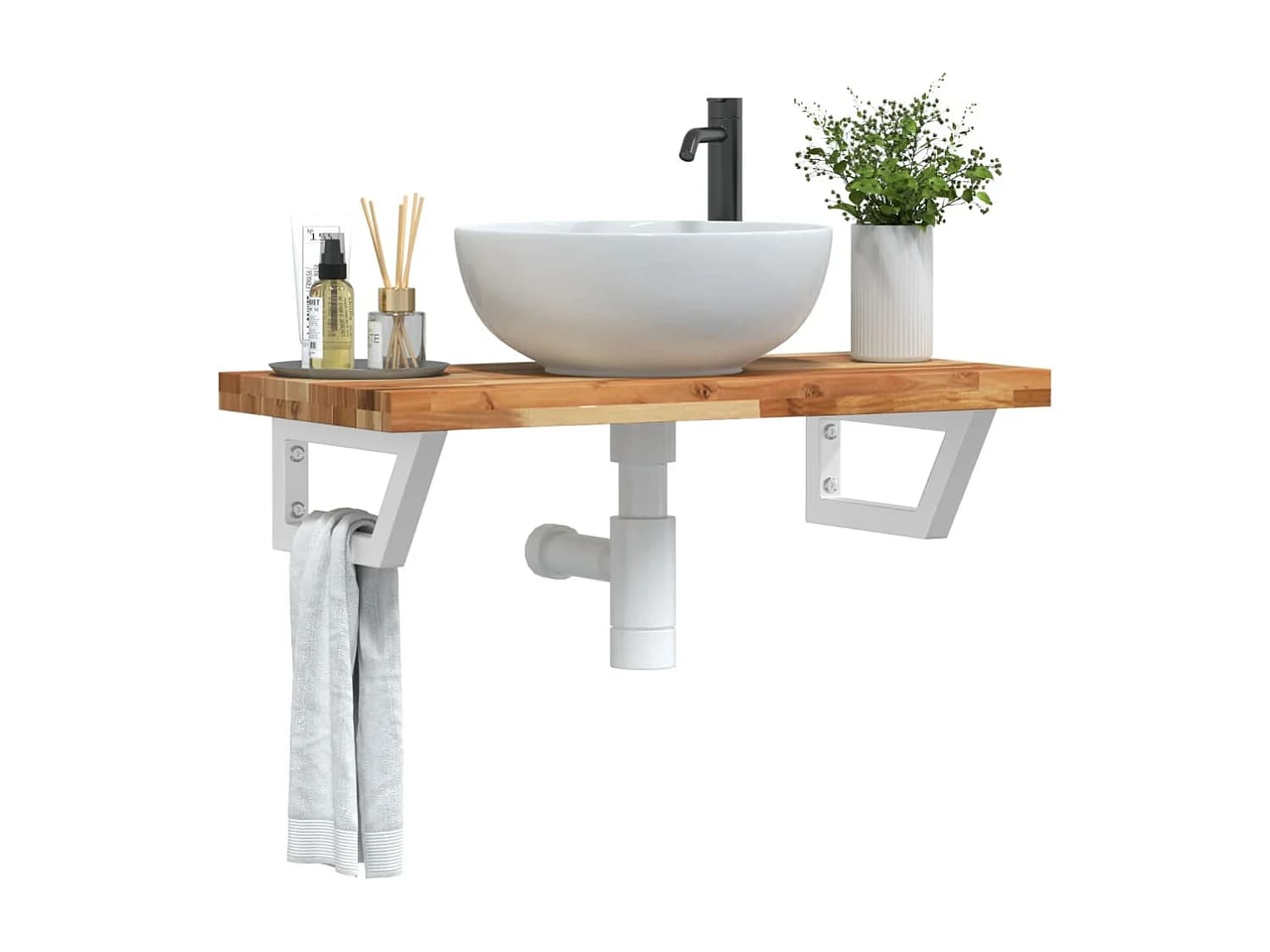Meuble sous vasque murale acier et bois massif d'acacia FR908800