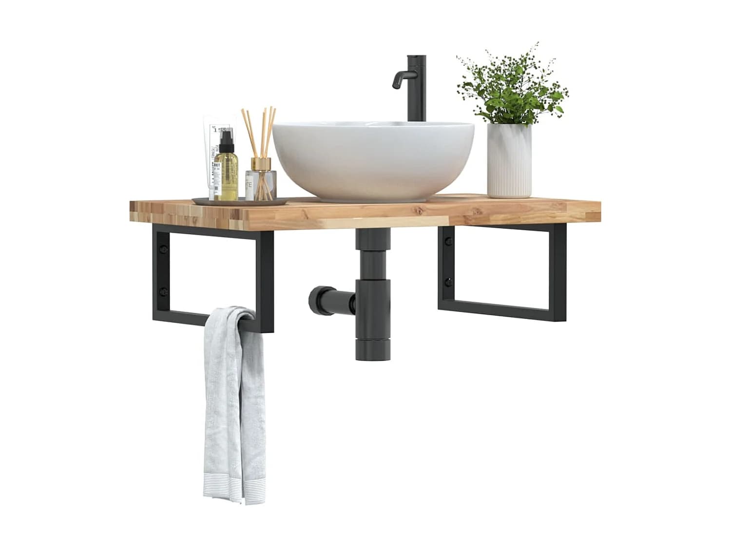 Meuble sous vasque murale acier et bois massif d'acacia FR580135