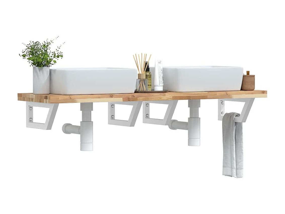 Meuble sous vasque murale acier et bois massif d'acacia FR233185