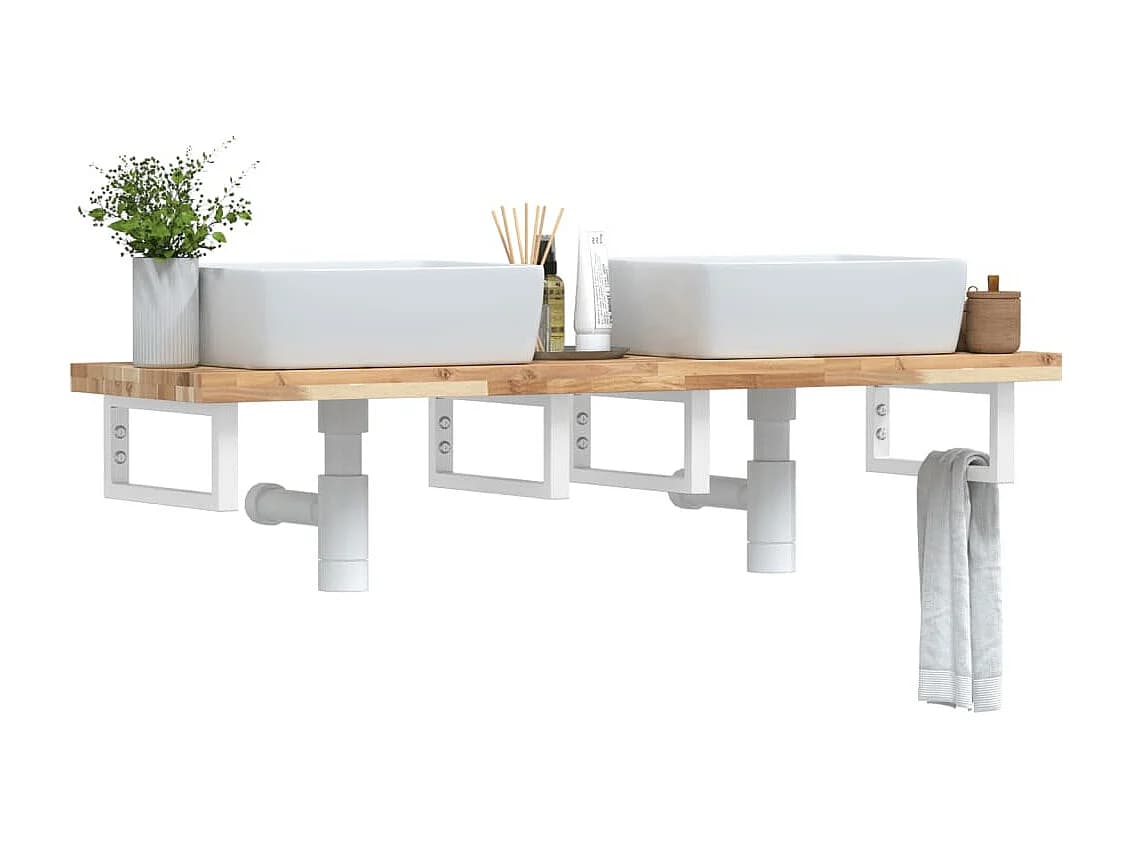 Meuble sous vasque murale acier et bois massif d'acacia FR836600