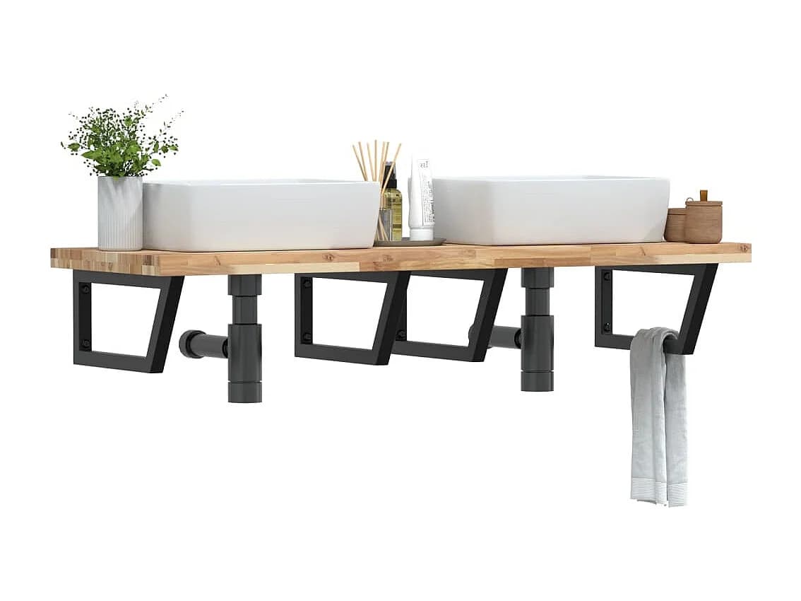 Meuble sous vasque murale acier et bois massif d'acacia FR337350