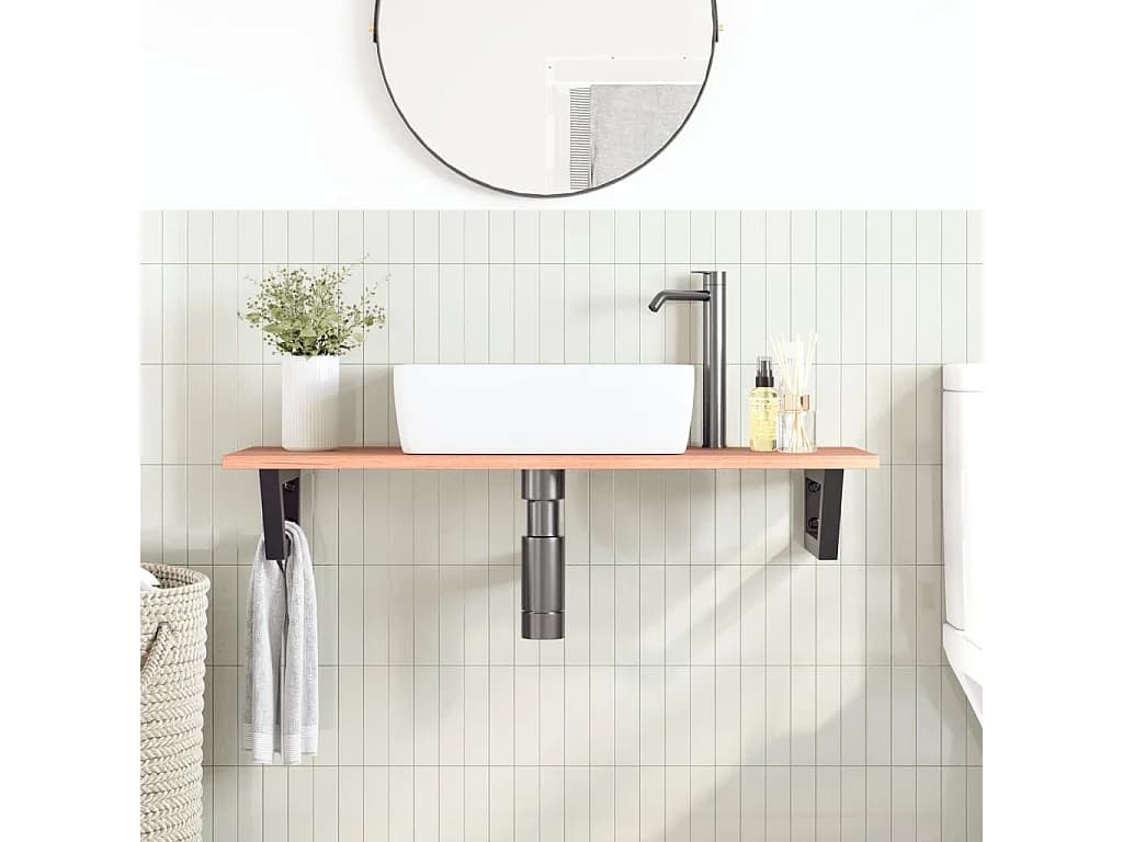 Meuble sous vasque murale acier et bois de chêne massif FR809439