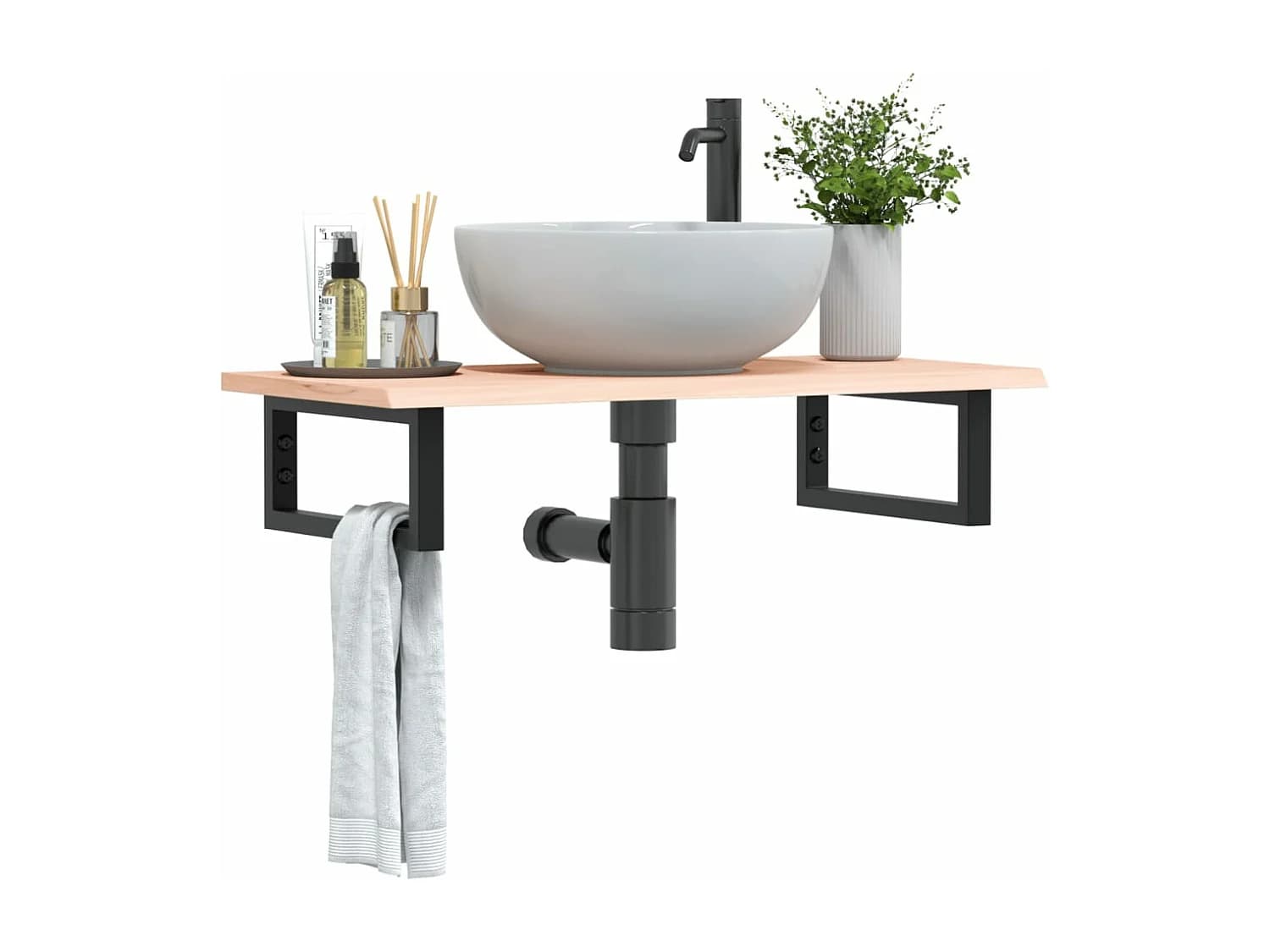 Meuble sous vasque murale acier et bois de chêne massif FR510020
