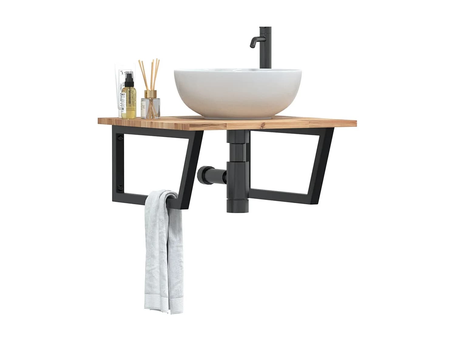 Meuble sous vasque murale acier et bois massif d'acacia FR880675