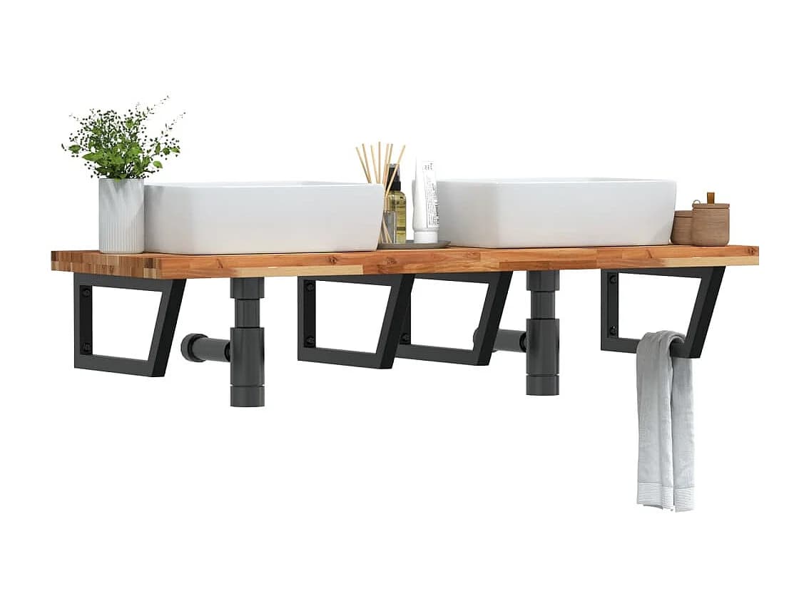 Meuble sous vasque murale acier et bois massif d'acacia FR346683