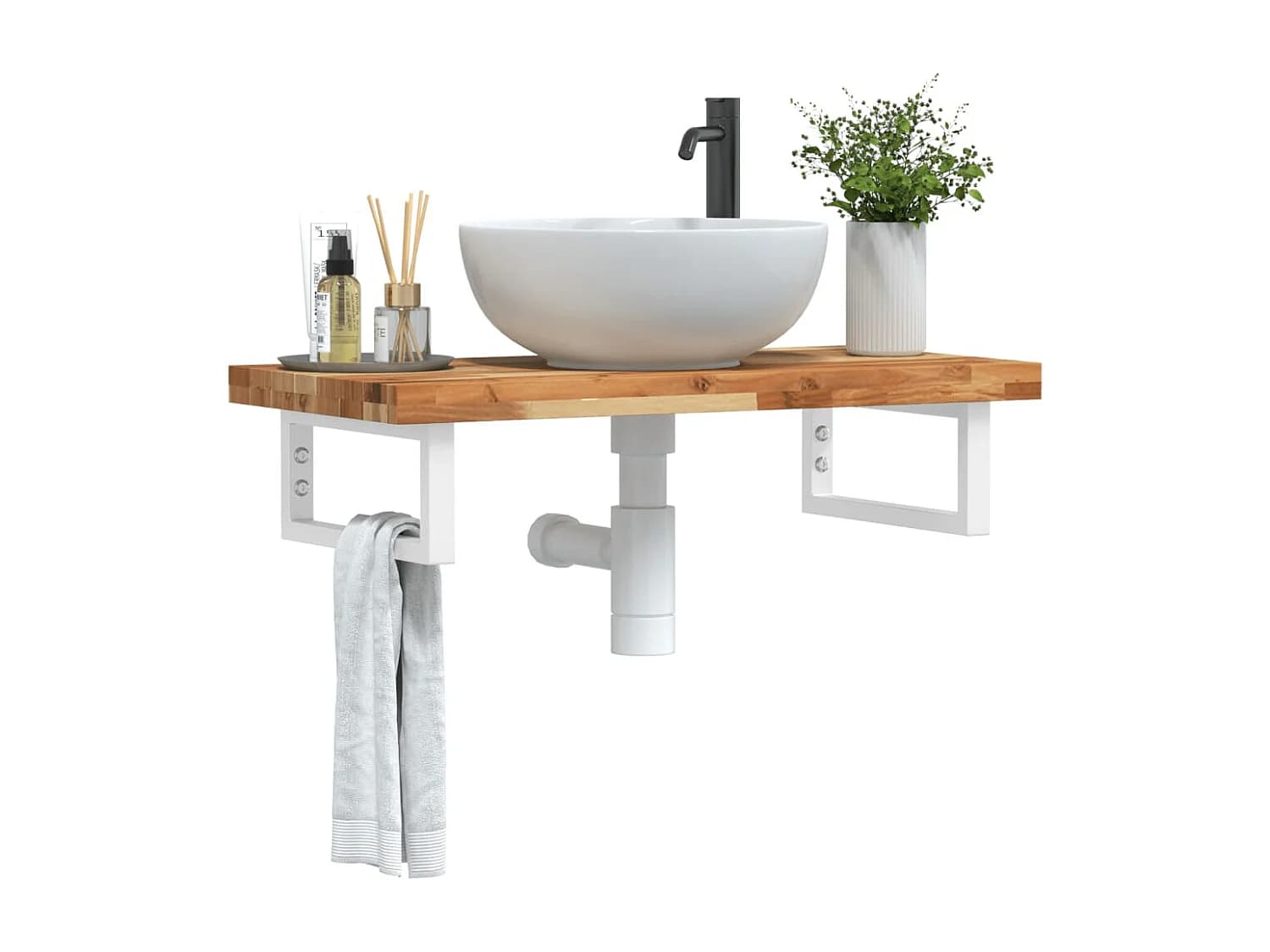 Meuble sous vasque murale acier et bois massif d'acacia FR902087